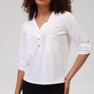 Ralph LAUREN Womens 3/4 Sleeve White Cotton Henley Shirt Large